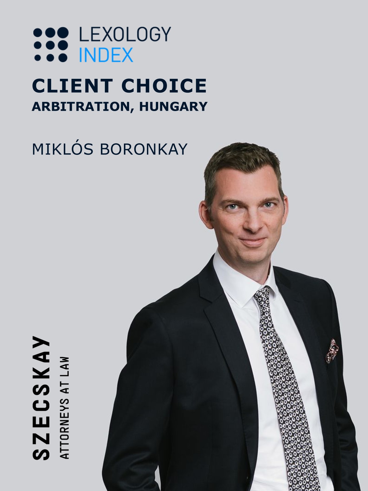 Boronkay Miklós elnyerte a 2026-os Lexology Client Choice Award díjat a választottbíráskodás kategóriában.